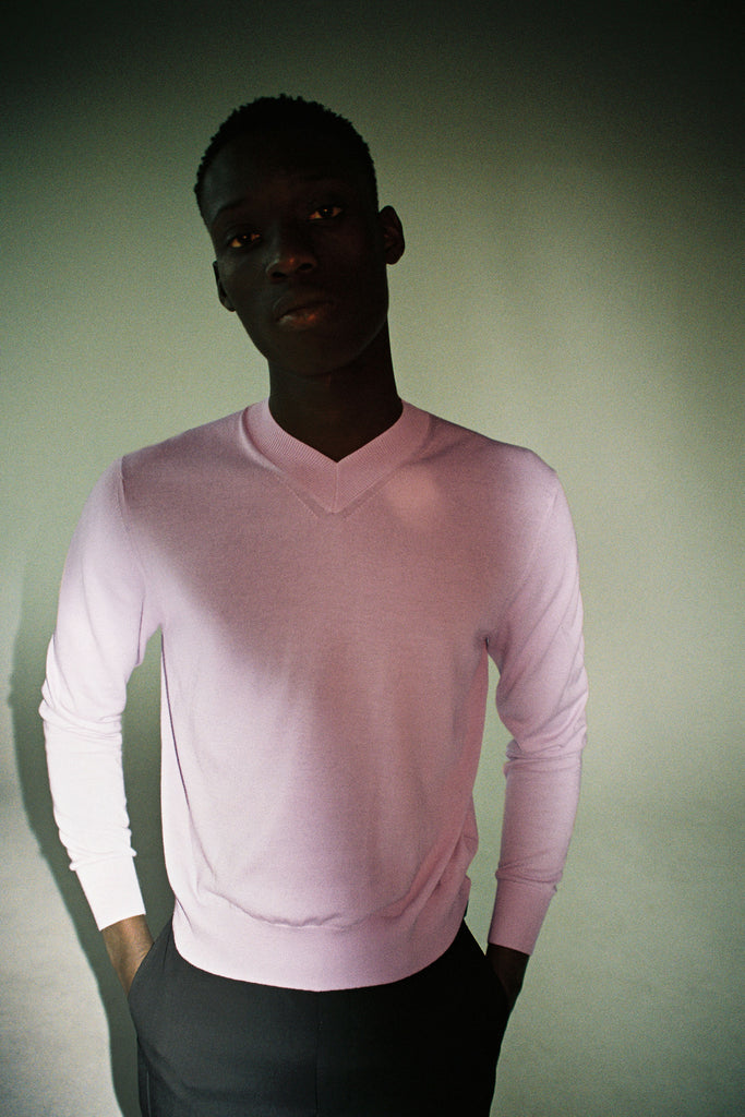 Purple Cotton V-mockneck Sweater