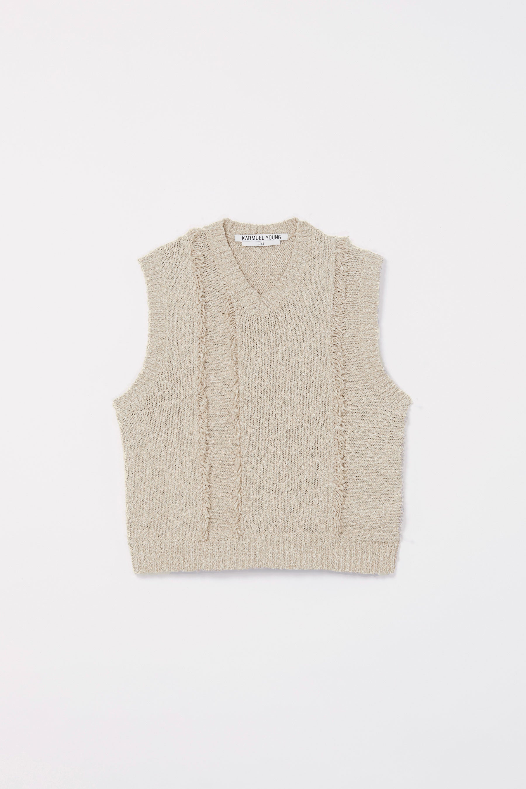 Beige V-mockneck Knitted Cropped Vest