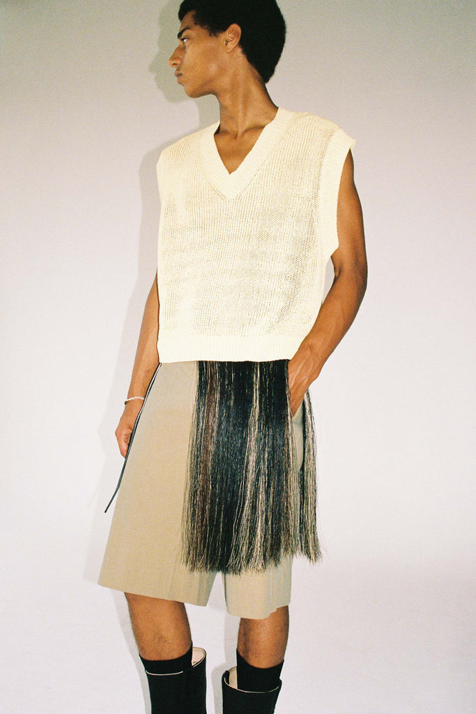 Yellow Cotton Silk Chunky Knitted Cropped Vest