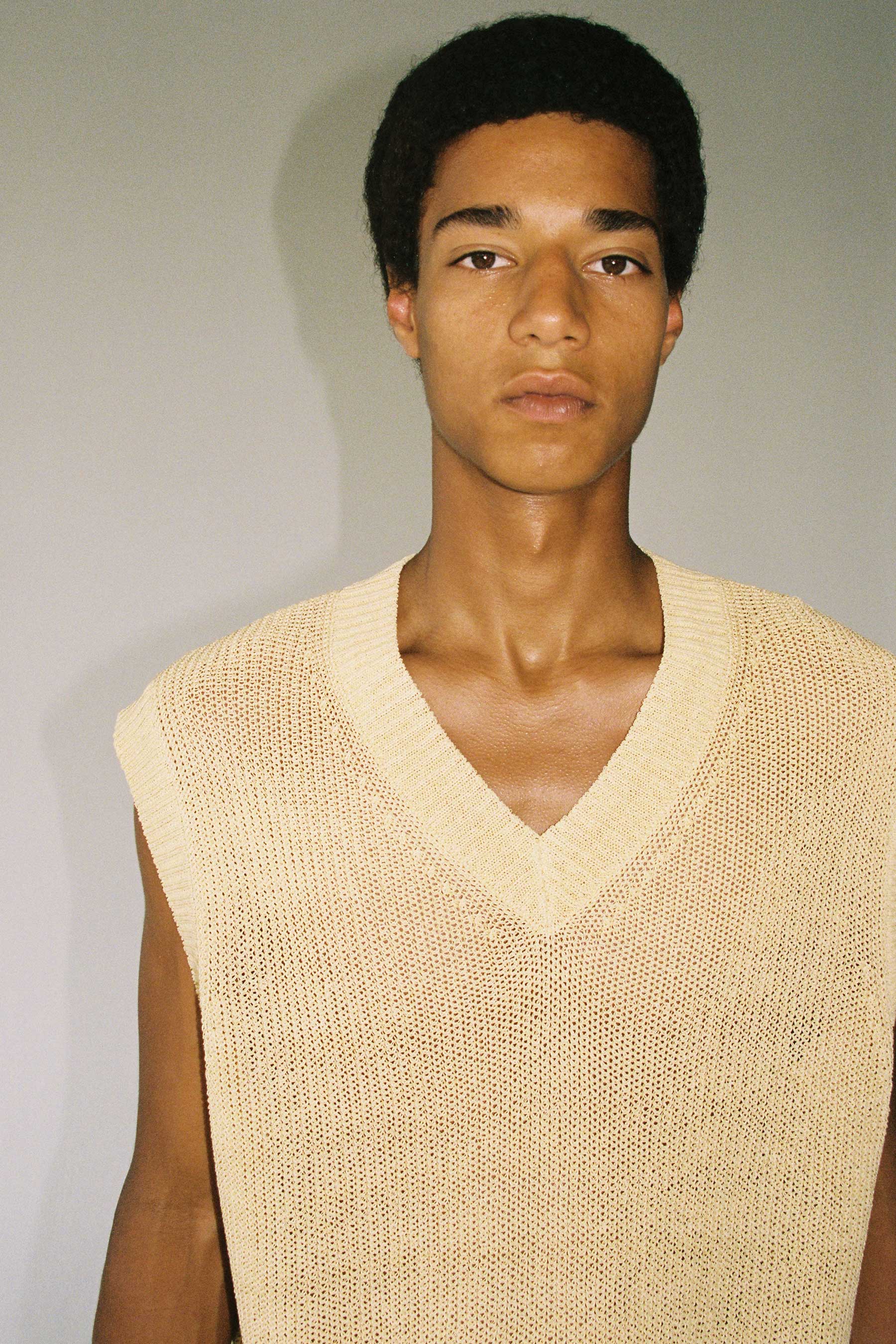 Yellow Cotton Silk Chunky Knitted Cropped Vest
