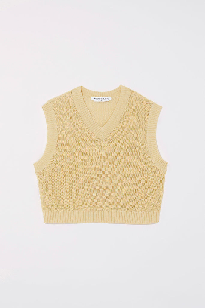 Yellow Cotton Silk Chunky Knitted Cropped Vest