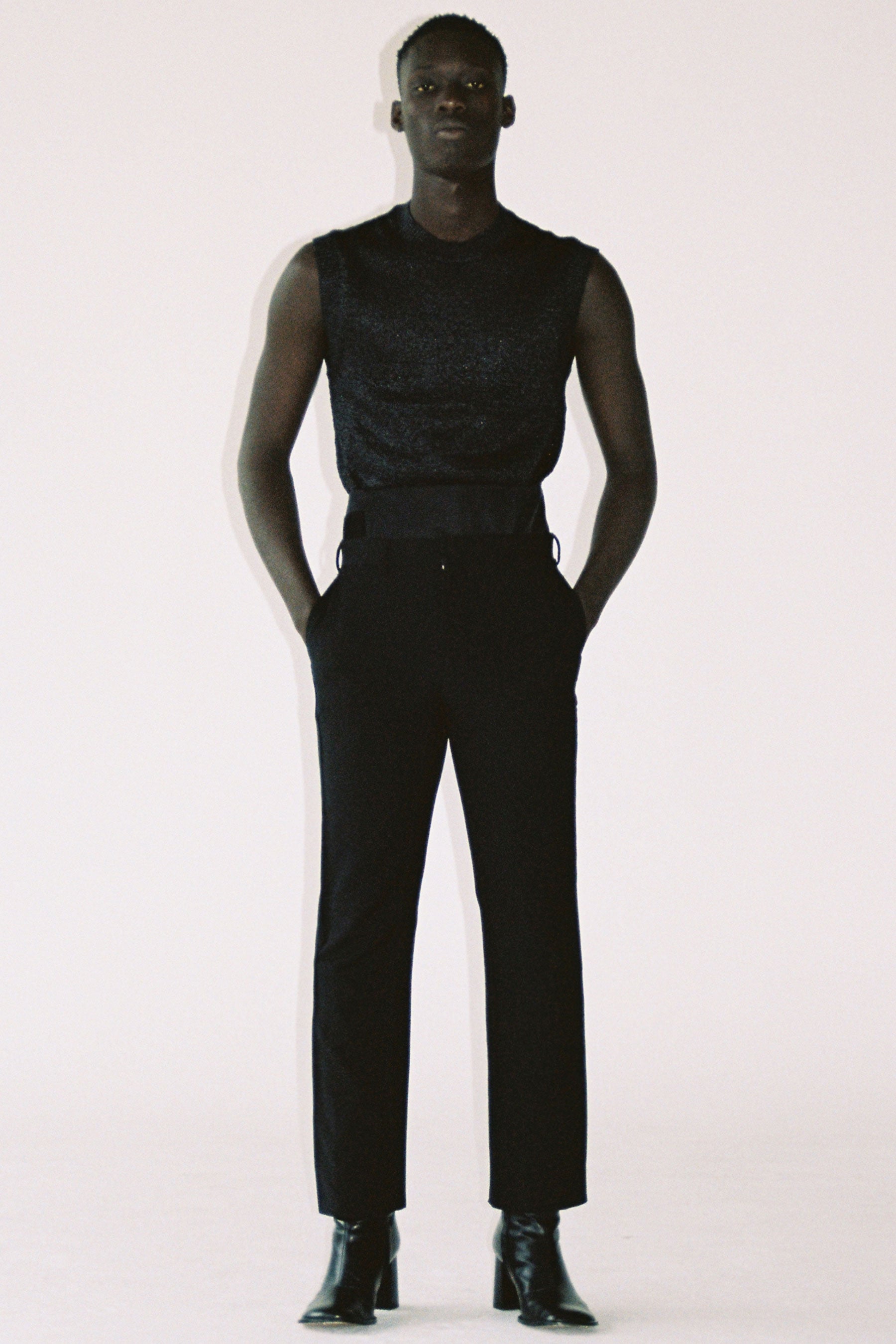 Black Woollen Mohair Cuboid Tailored Pants