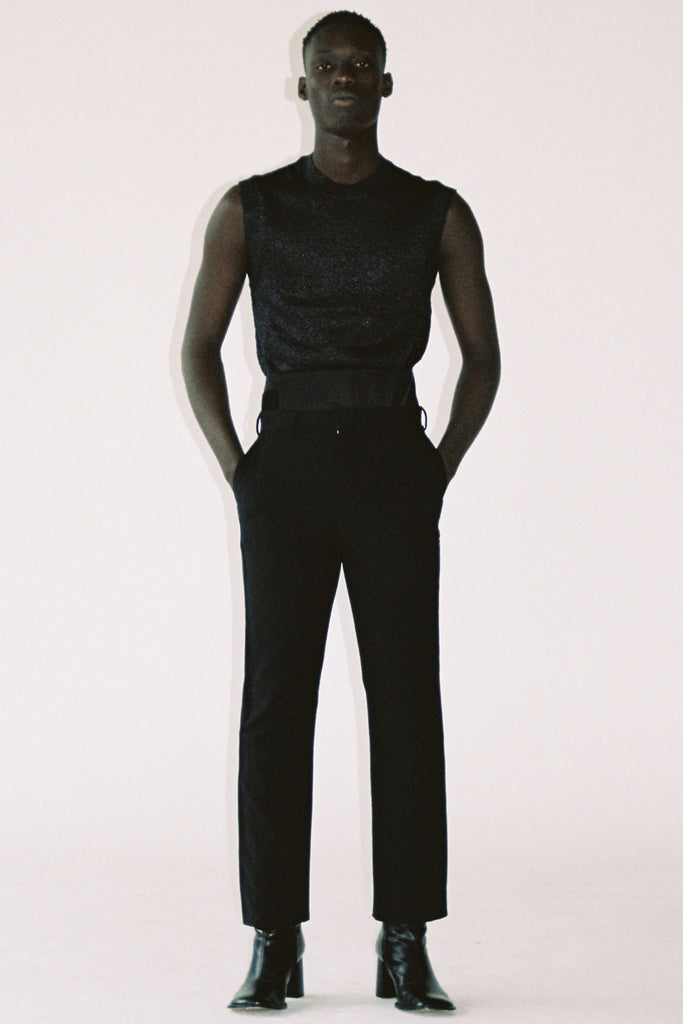 Black Woollen Mohair Cuboid Tailored Pants