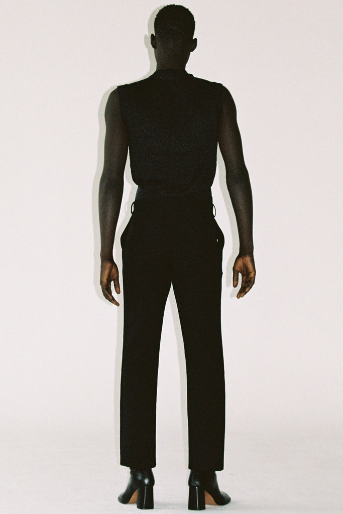 Black Woollen Mohair Cuboid Tailored Pants
