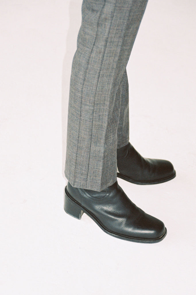 Heather Grey Woollen Mohair Cuboid Tailored Pants