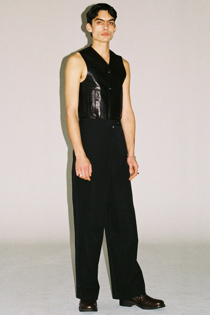 Black Wool Cuboid Wide Pants