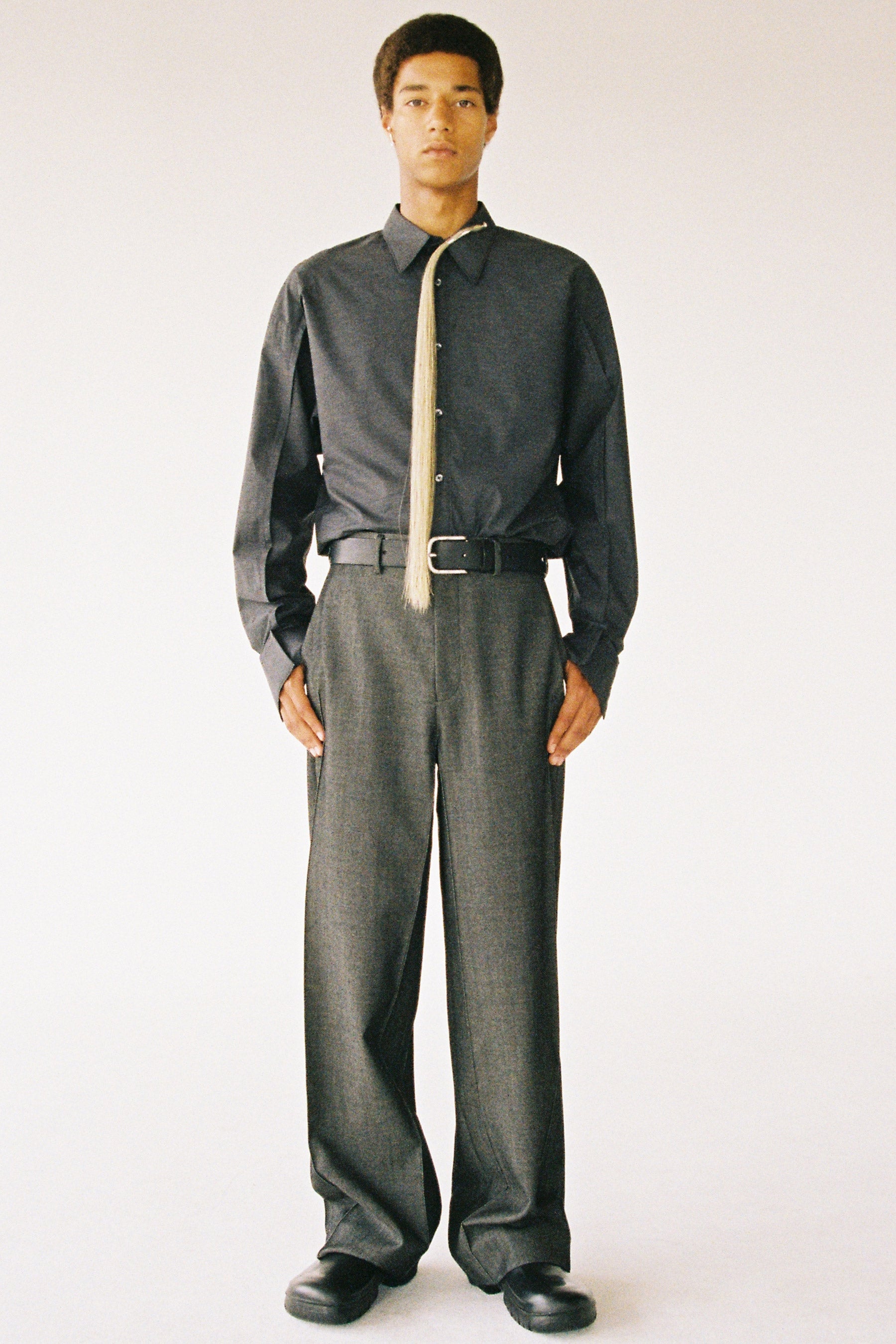Dark Grey Wool Cuboid Wide Pants
