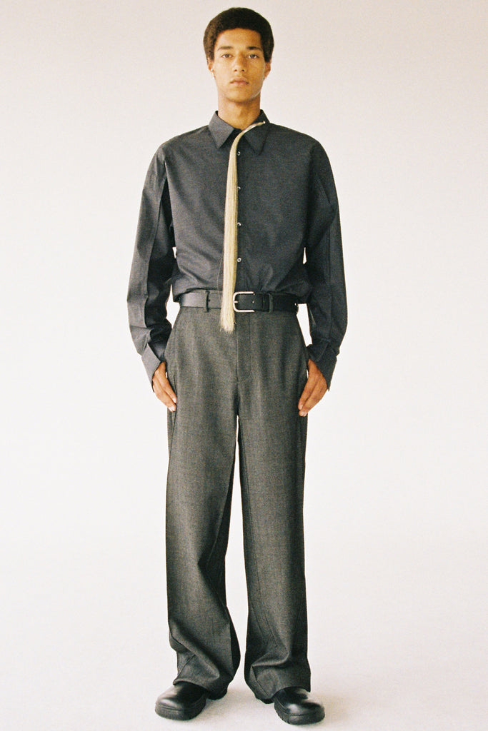 Dark Grey Wool Cuboid Wide Pants
