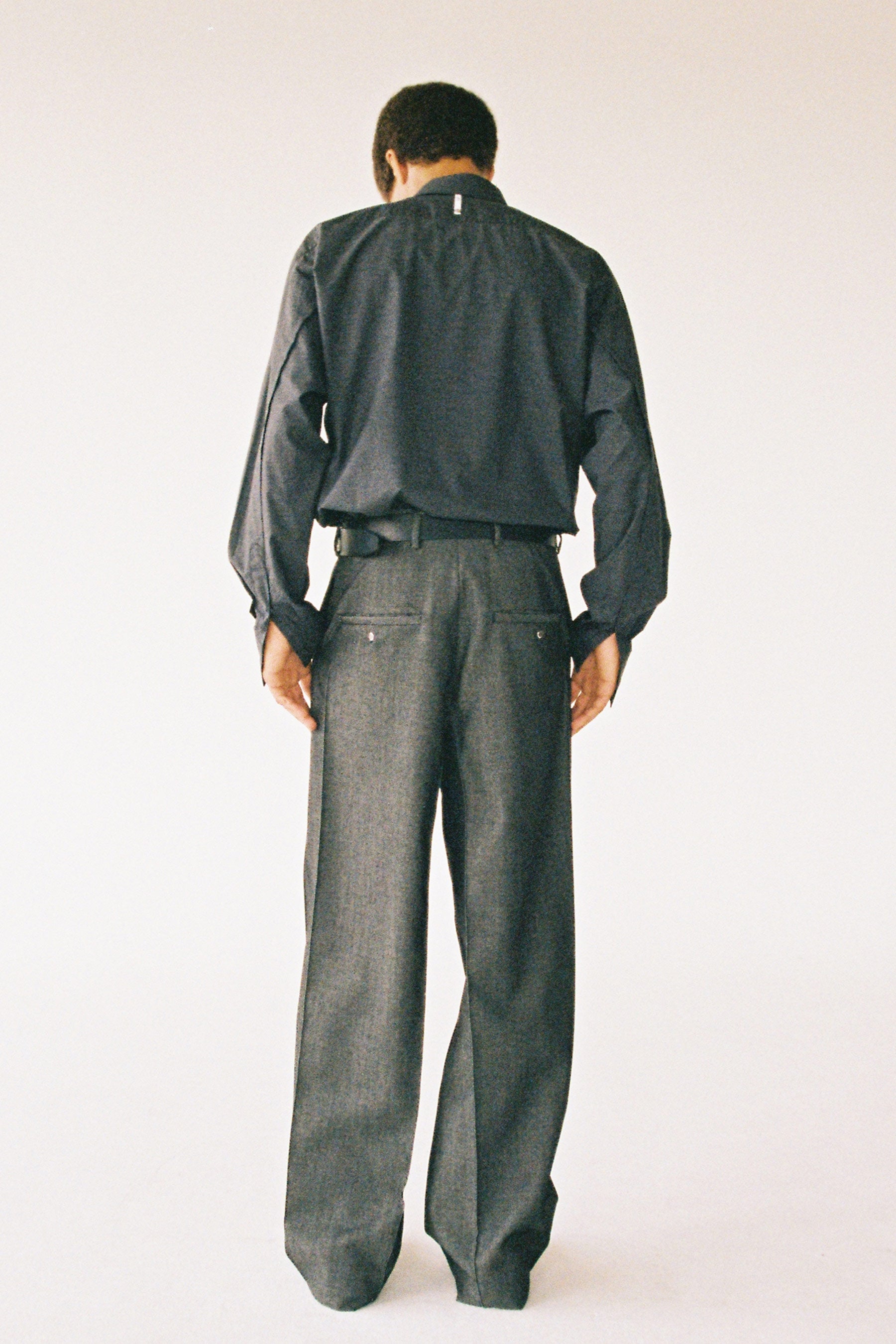 Dark Grey Wool Cuboid Wide Pants