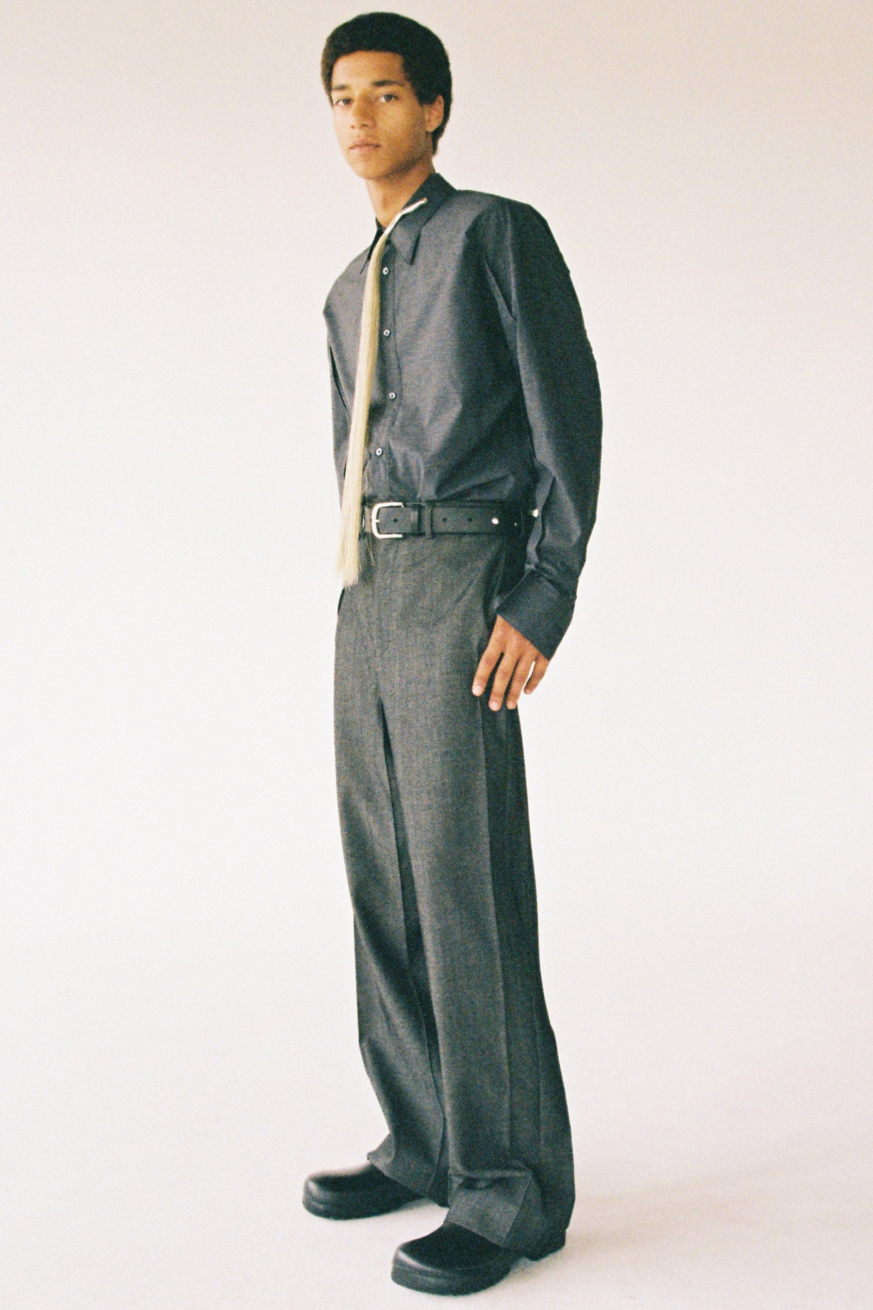 Dark Grey Wool Cuboid Wide Pants