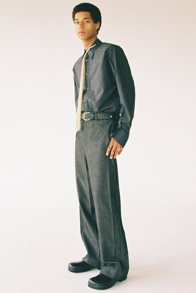 Dark Grey Wool Cuboid Wide Pants