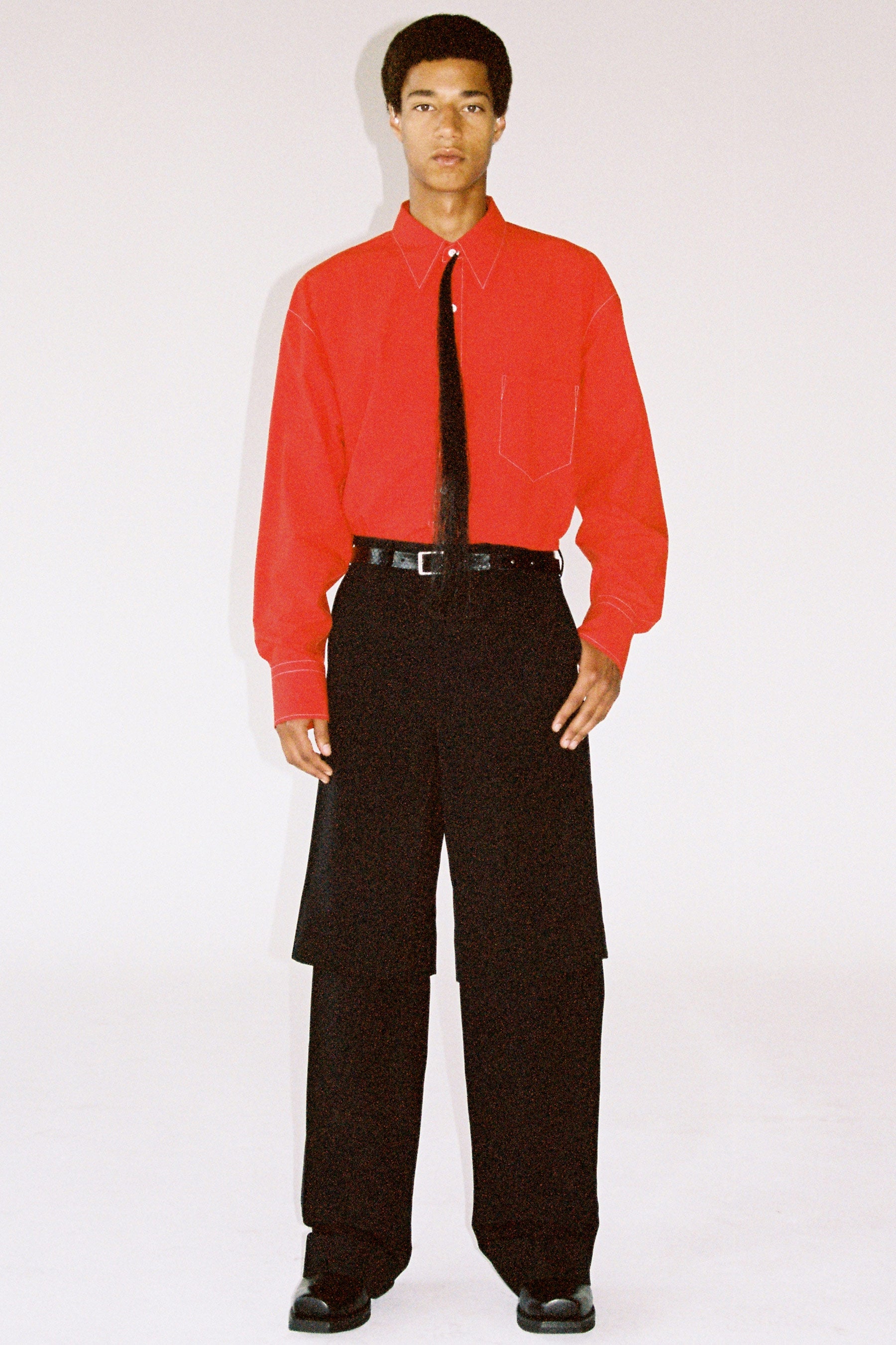 Black Wool Double Layered Cuboid Wide Pants