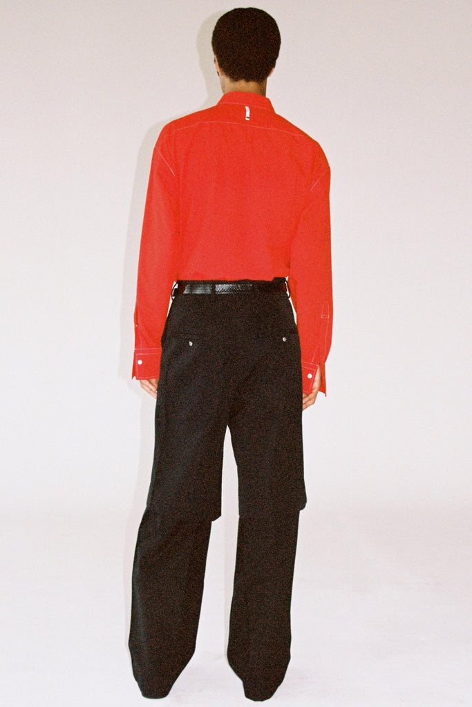 Black Wool Double Layered Cuboid Wide Pants