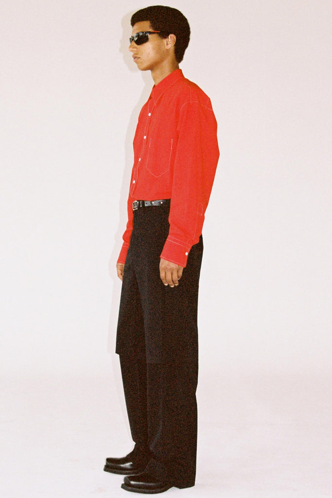 Black Wool Double Layered Cuboid Wide Pants