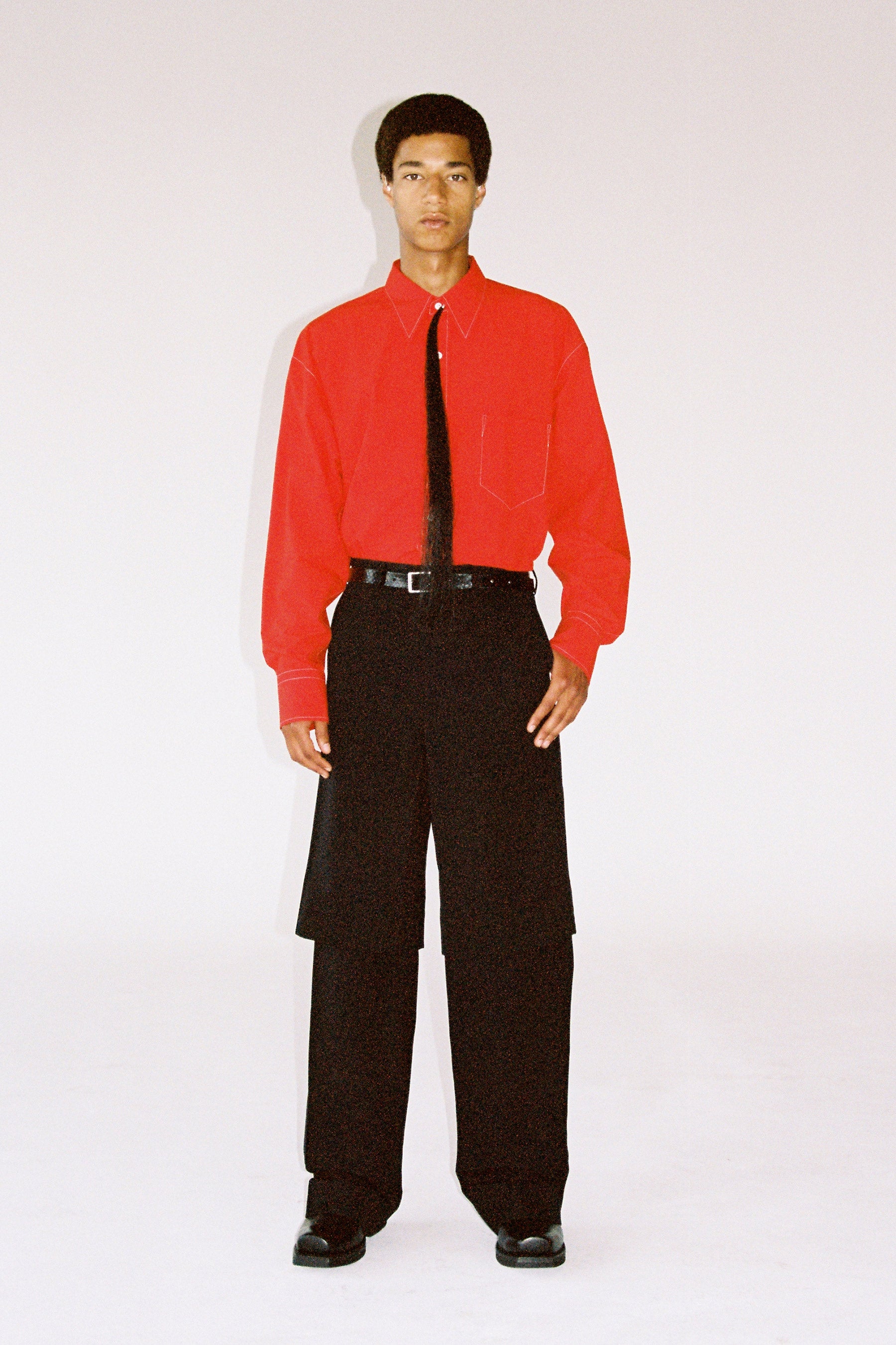 Black Wool Double Layered Cuboid Wide Pants