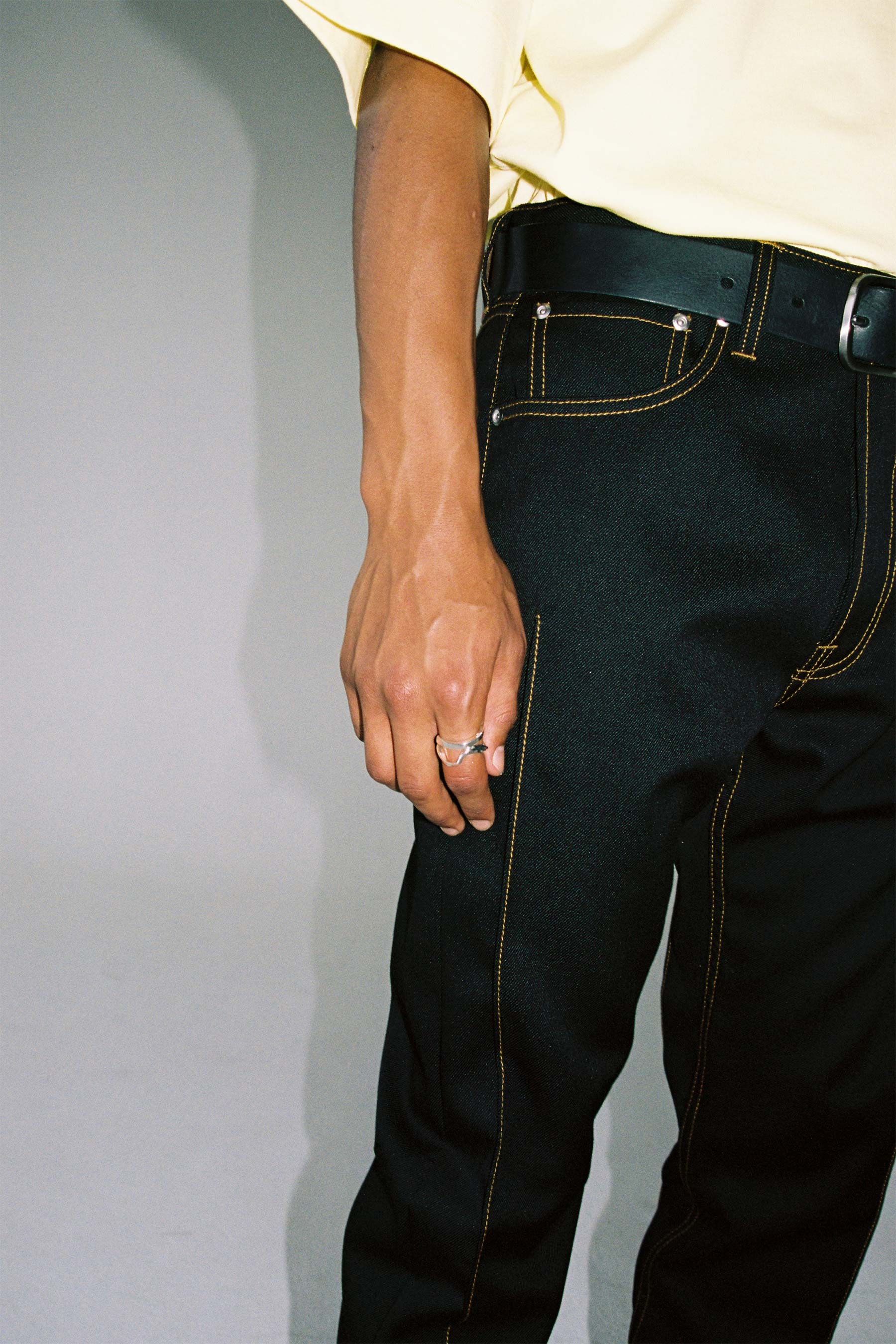 Black Woollen Cuboid 5-Pocket Jeans