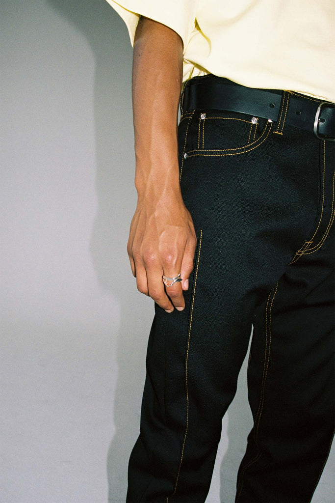 Black Woollen Cuboid 5-Pocket Jeans