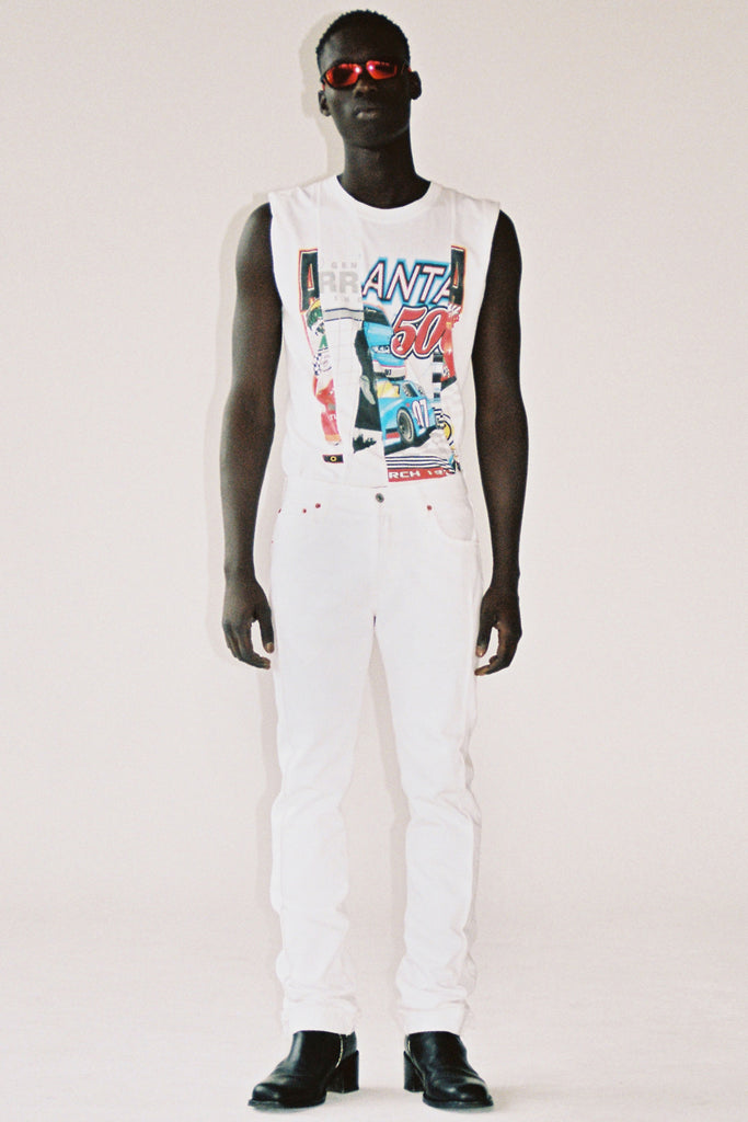 RE-edited White Distressed Cuffed Cuboid Levi's 501 Jeans