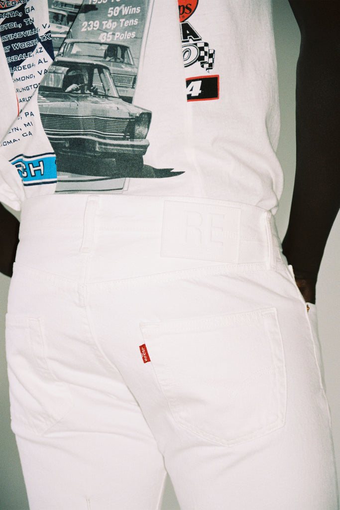 RE-edited White Distressed Cuffed Cuboid Levi's 501 Jeans