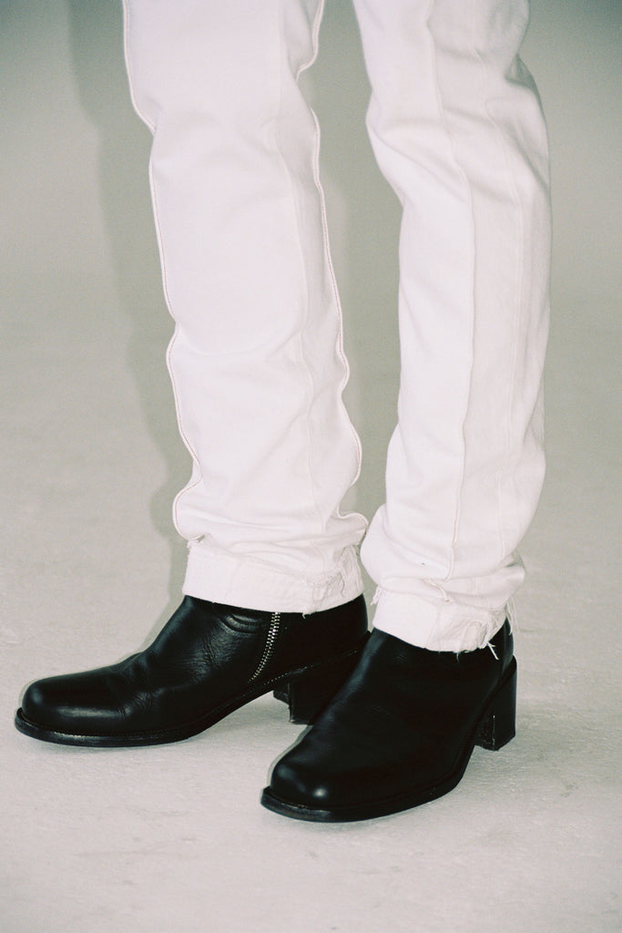 RE-edited White Distressed Cuffed Cuboid Levi's 501 Jeans