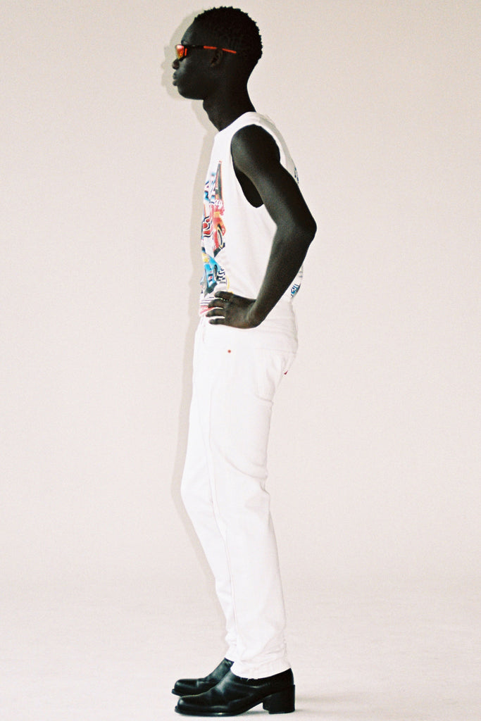 RE-edited White Distressed Cuffed Cuboid Levi's 501 Jeans