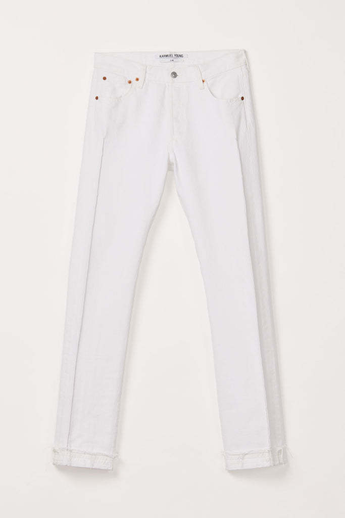 RE-edited White Distressed Cuffed Cuboid Levi's 501 Jeans