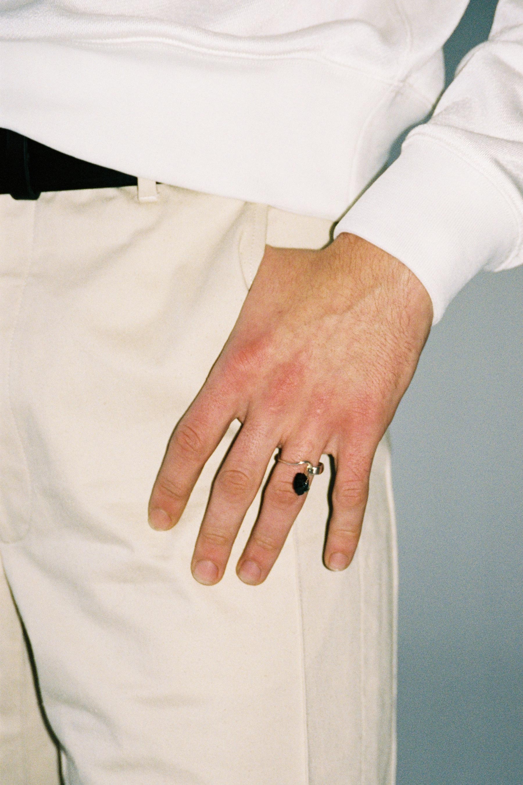 Hammer-crafted Silver Ring with Black Ilvaite