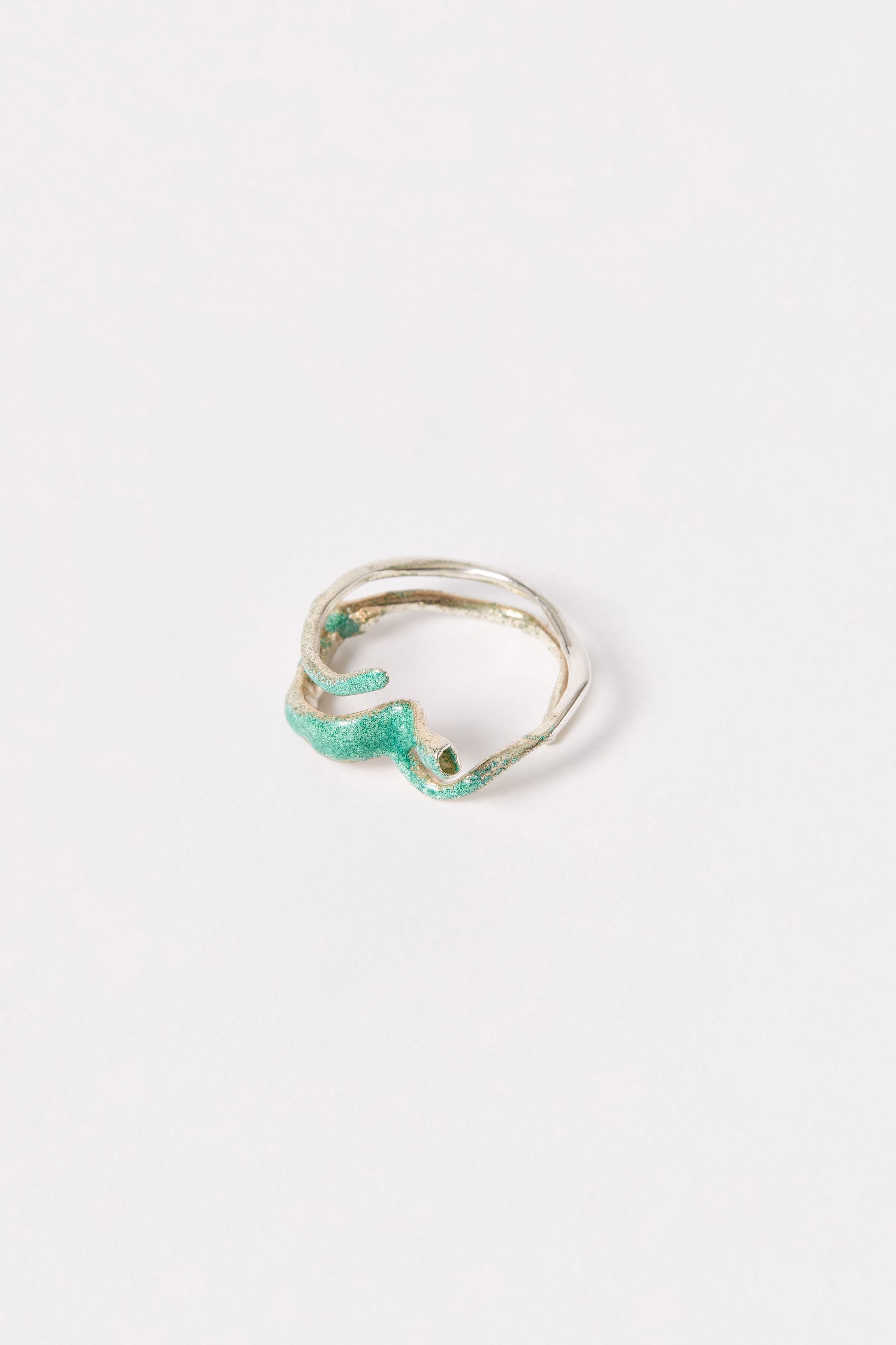 Green Enamel Spiral Silver Shirt Ring 002