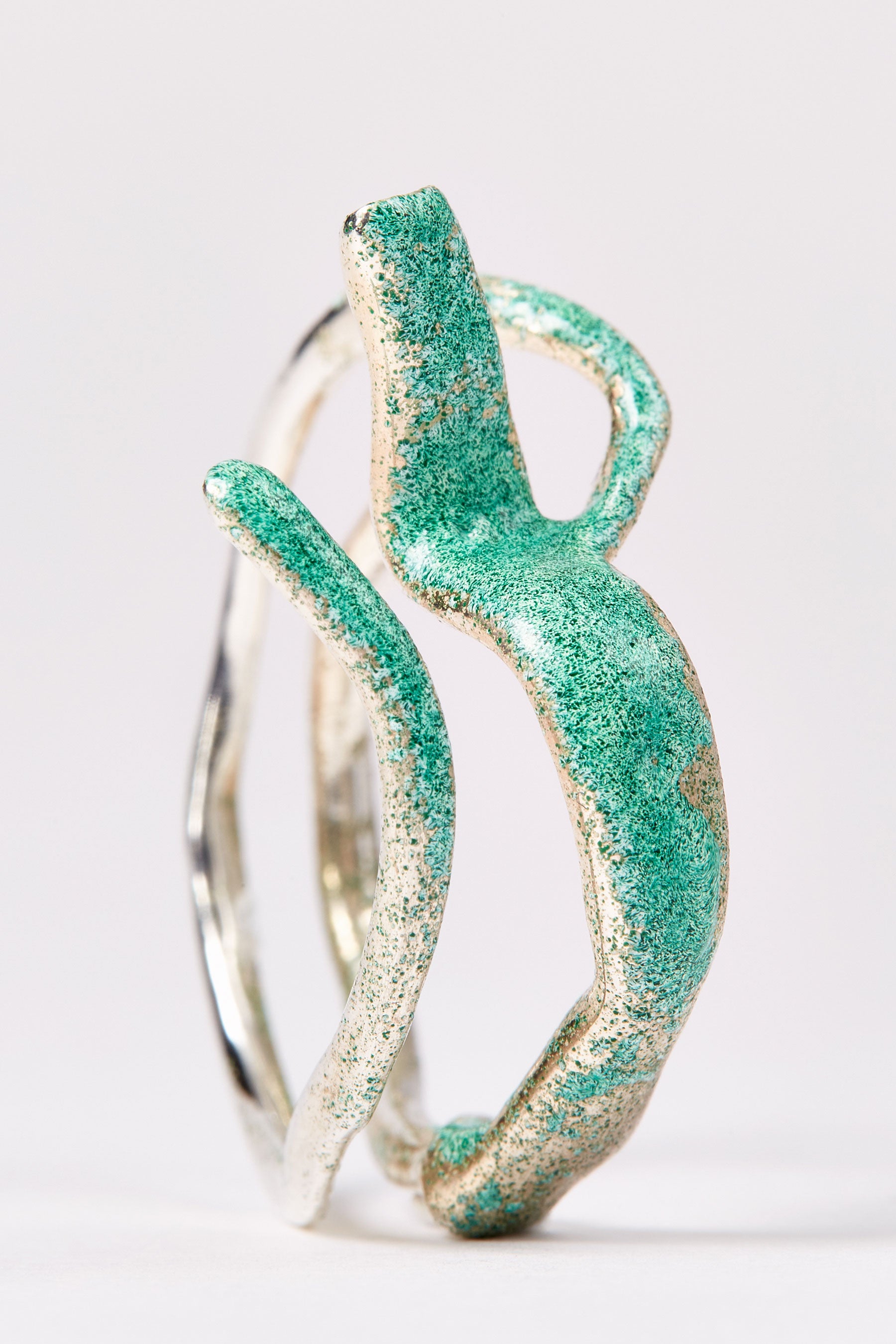 Green Enamel Spiral Silver Shirt Ring 002