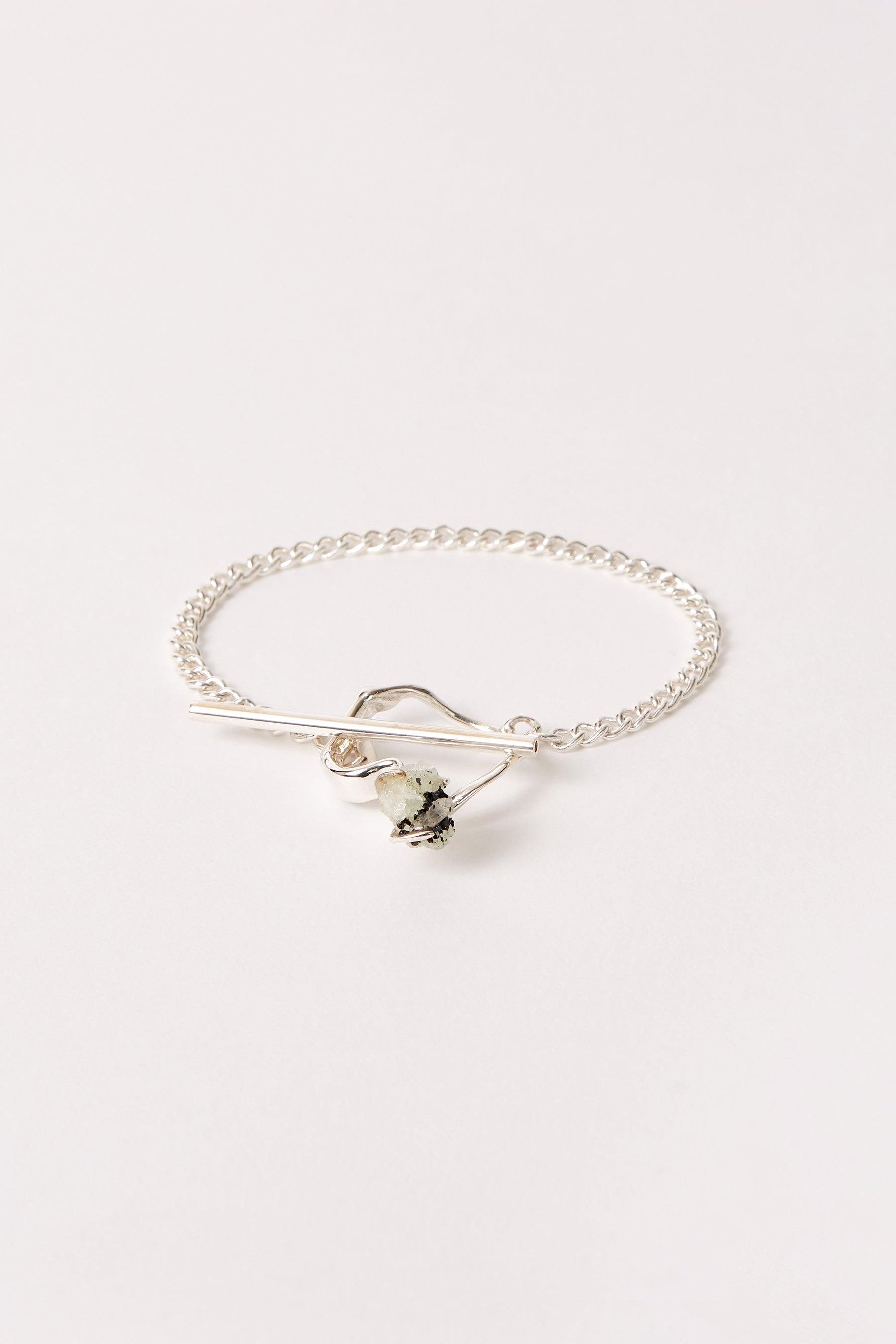 Silver Bracelet with White Babingtonite Ring