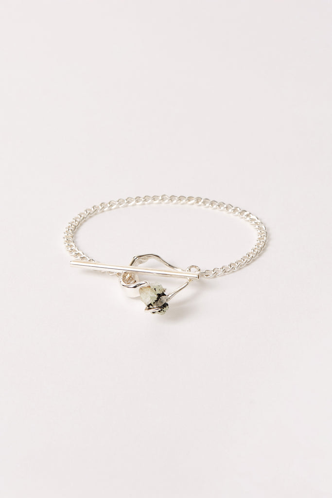 Silver Bracelet with White Babingtonite Ring