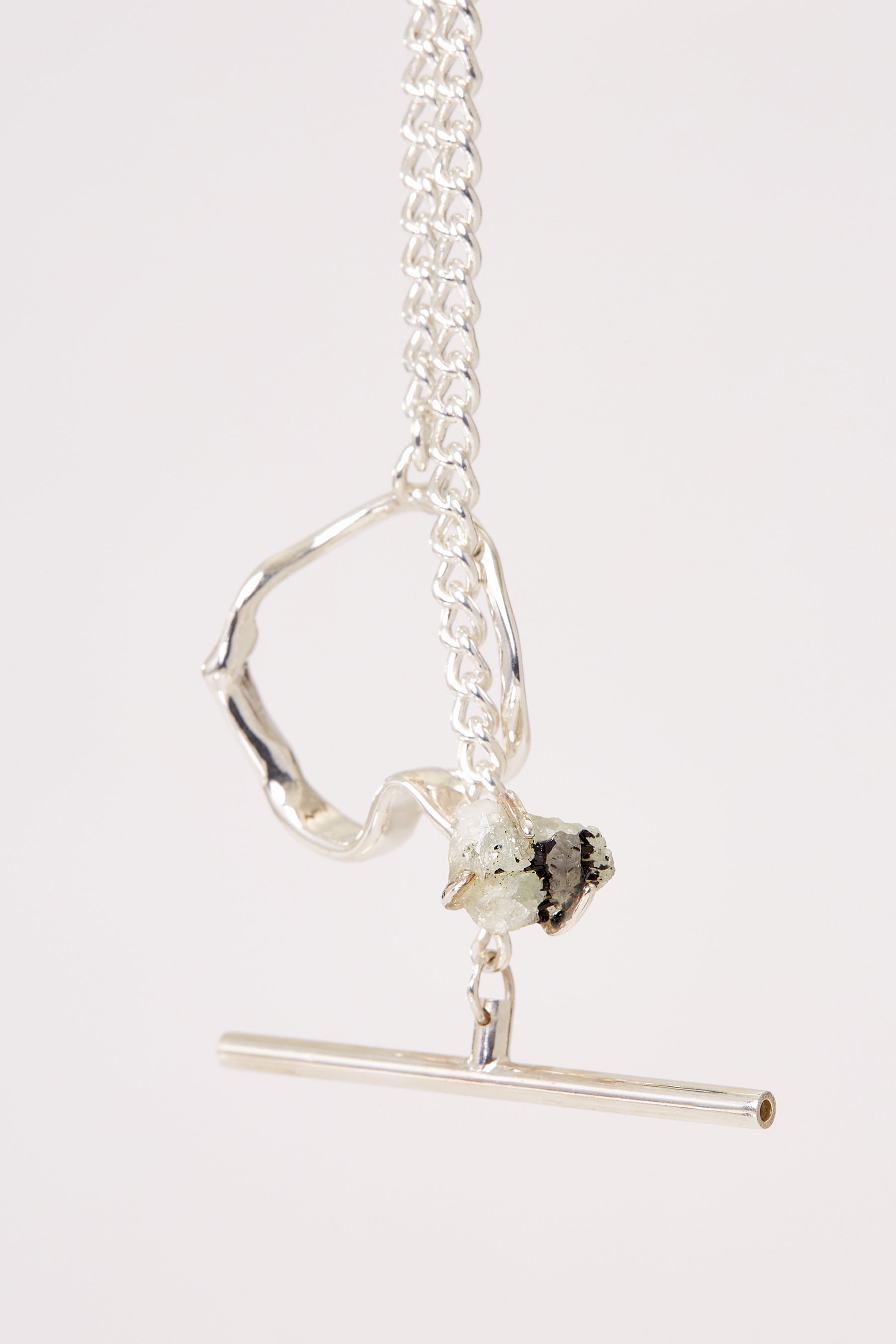 Silver Bracelet with White Babingtonite Ring
