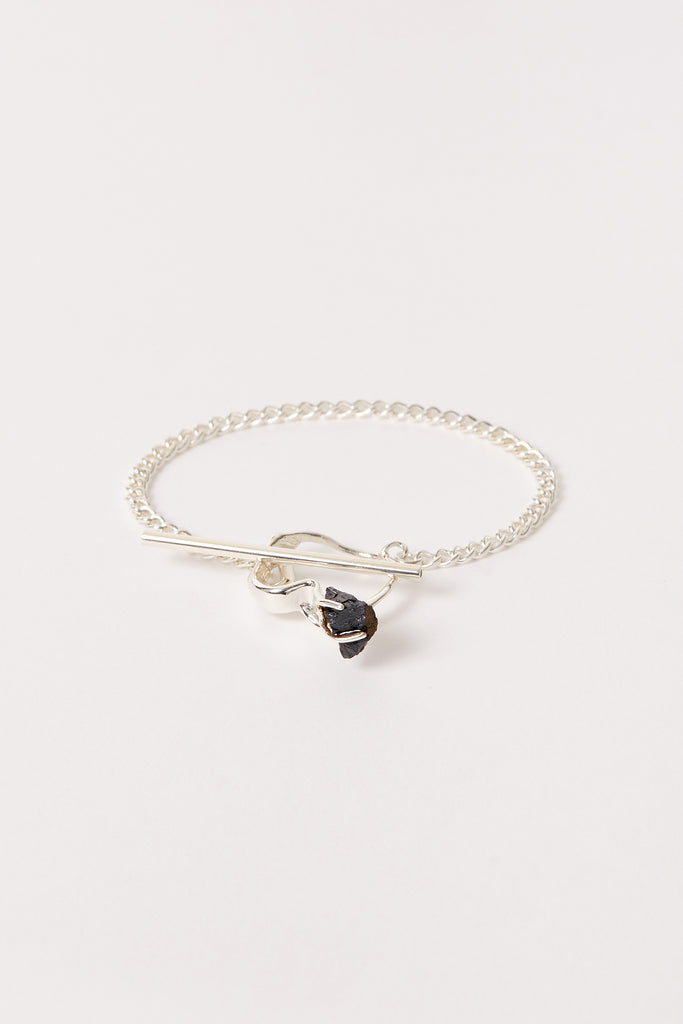 Silver Bracelet with Black Ilvaite Ring