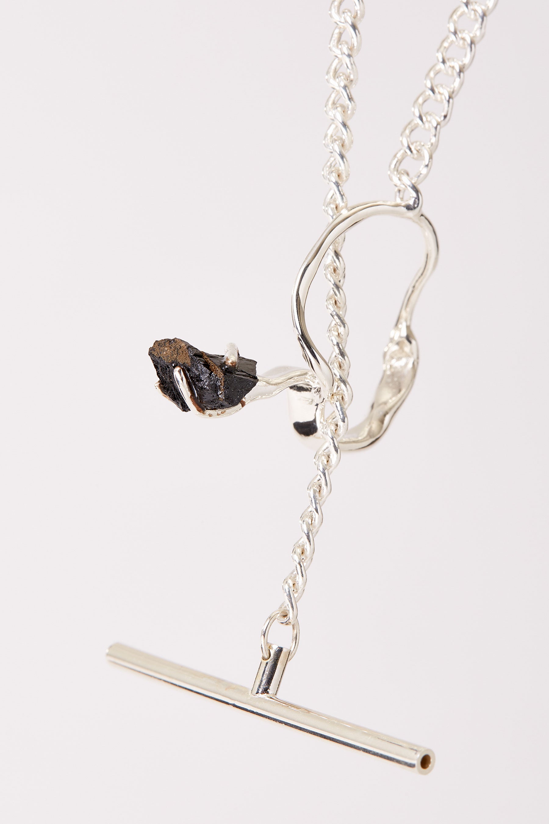 Silver Bracelet with Black Ilvaite Ring