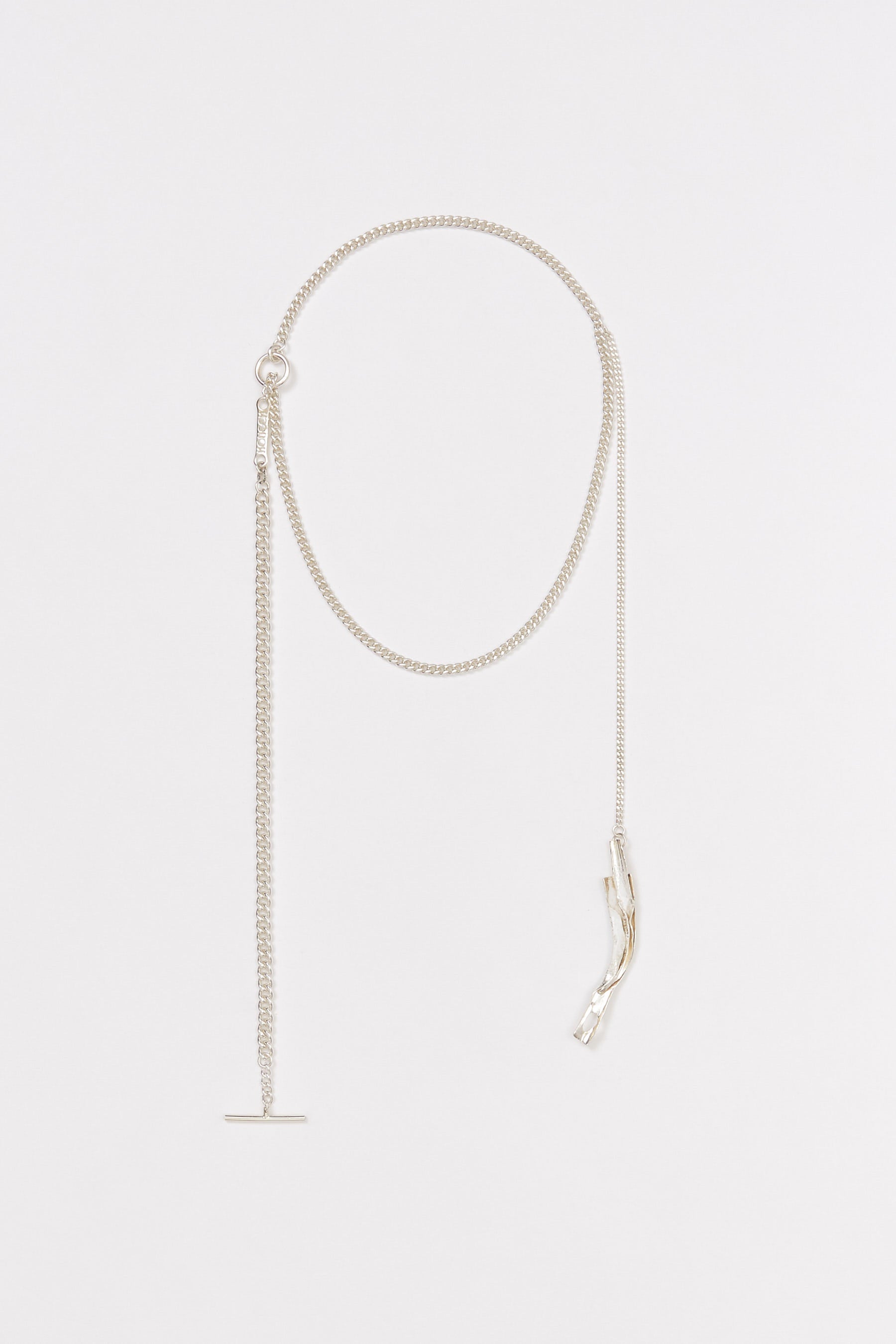 White Enamel Tag Pendant Silver Shirt Chain