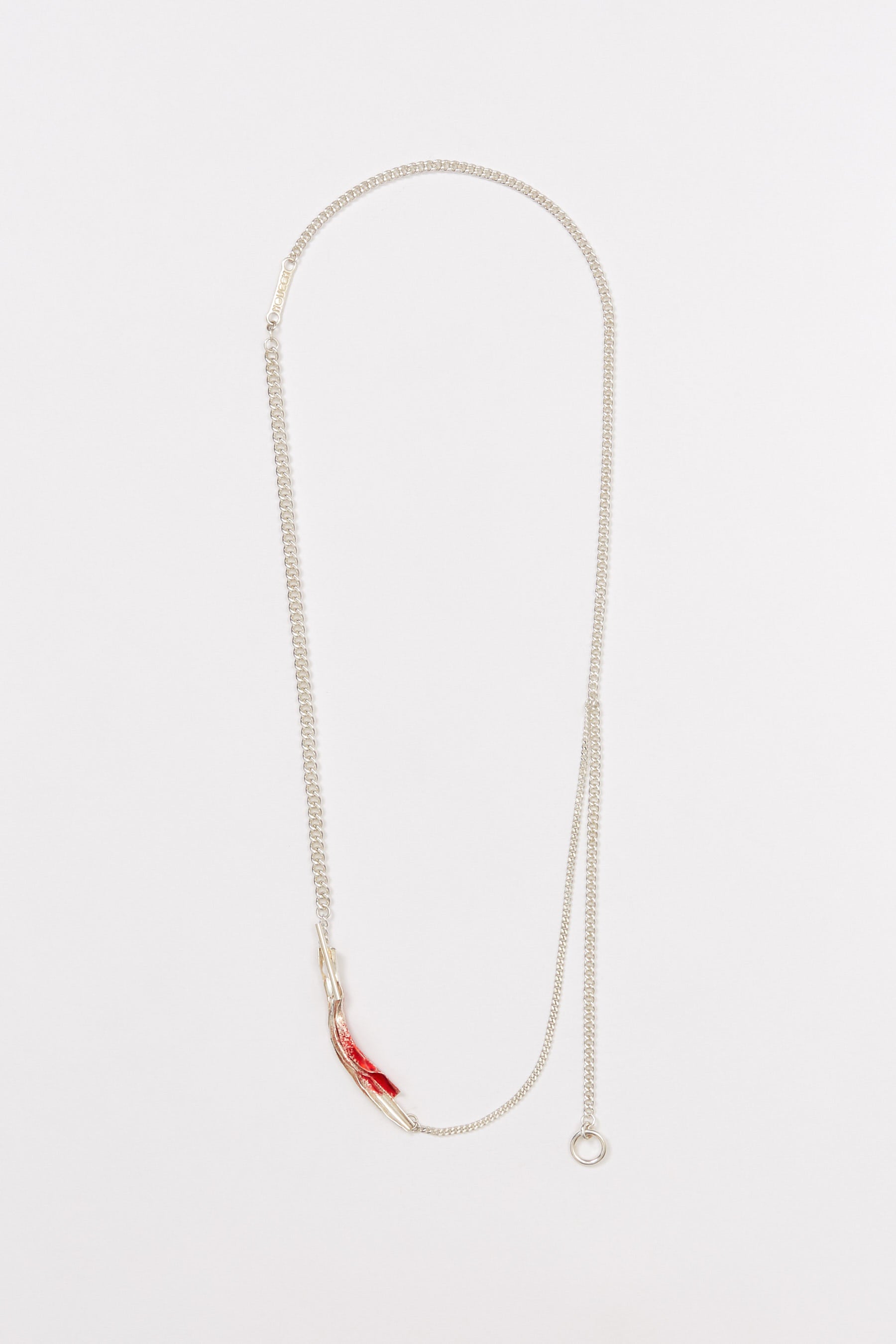 Red Enamel Tag Pendant Silver Shirt Chain
