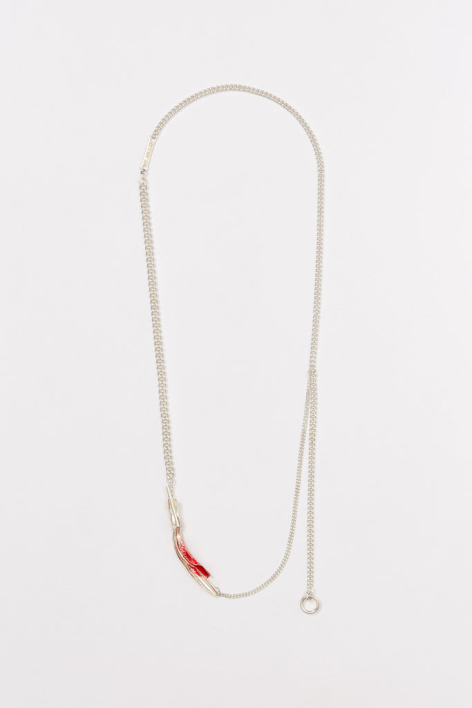 Red Enamel Tag Pendant Silver Shirt Chain