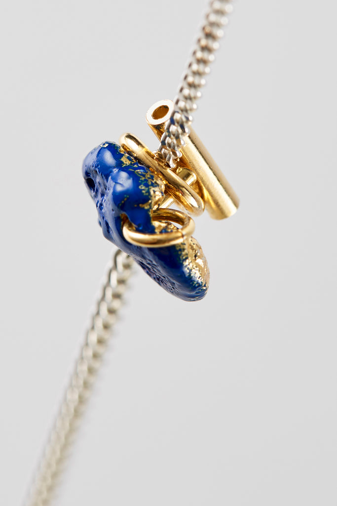 Blue Enamel Meteorite Pendant Silver Shirt Jewelry