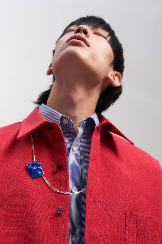 Blue Enamel Tag Pendant Silver Shirt Jewelry