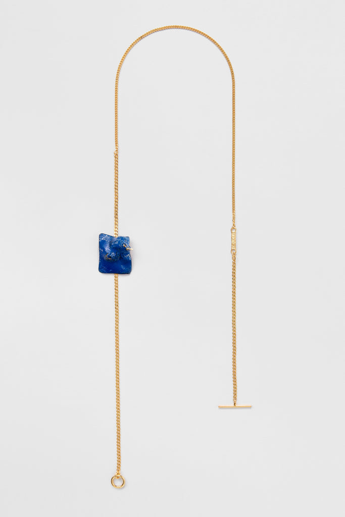 Blue Enamel Tag Pendant Gold Shirt Jewelry