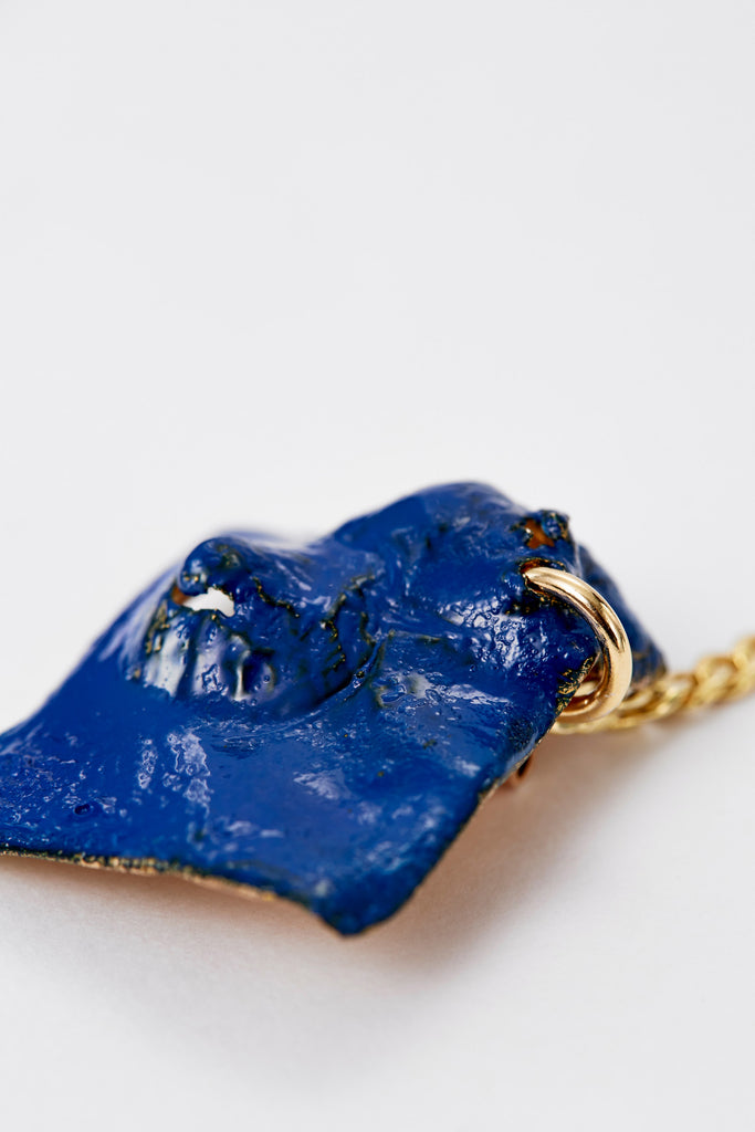 Blue Enamel Tag Pendant Gold Shirt Jewelry