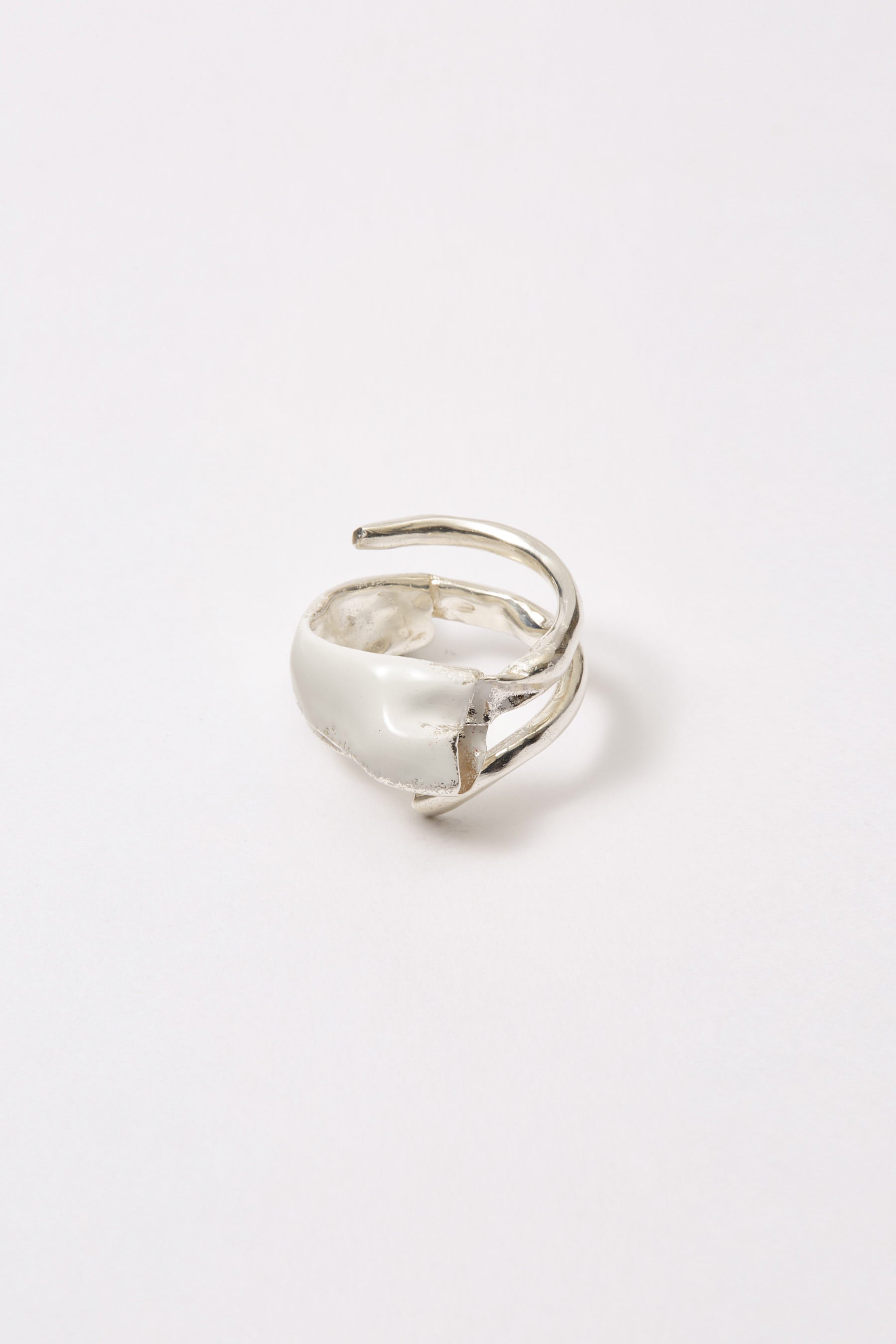 White Enamel Spiral Silver Shirt Ring