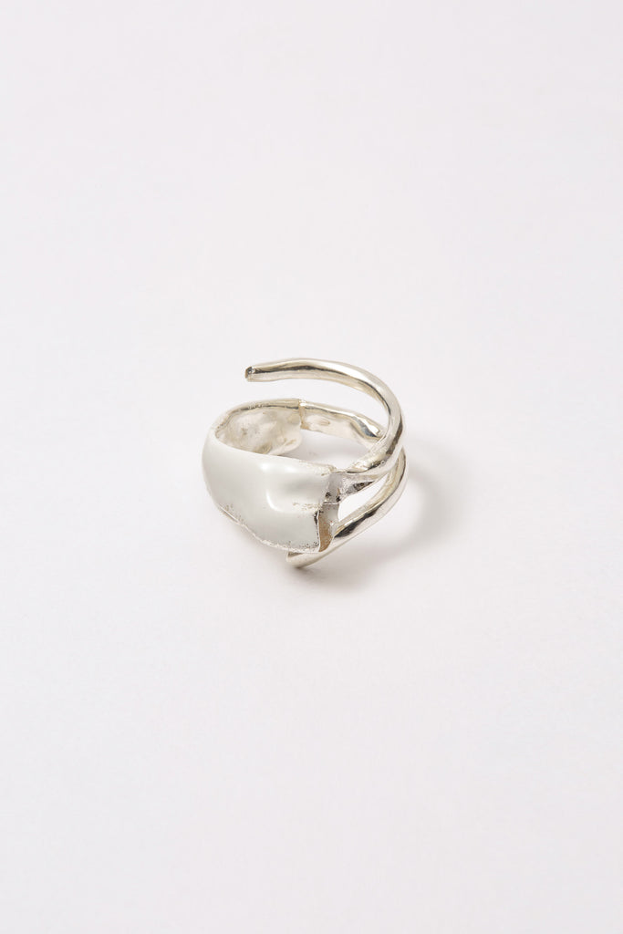 White Enamel Spiral Silver Shirt Ring