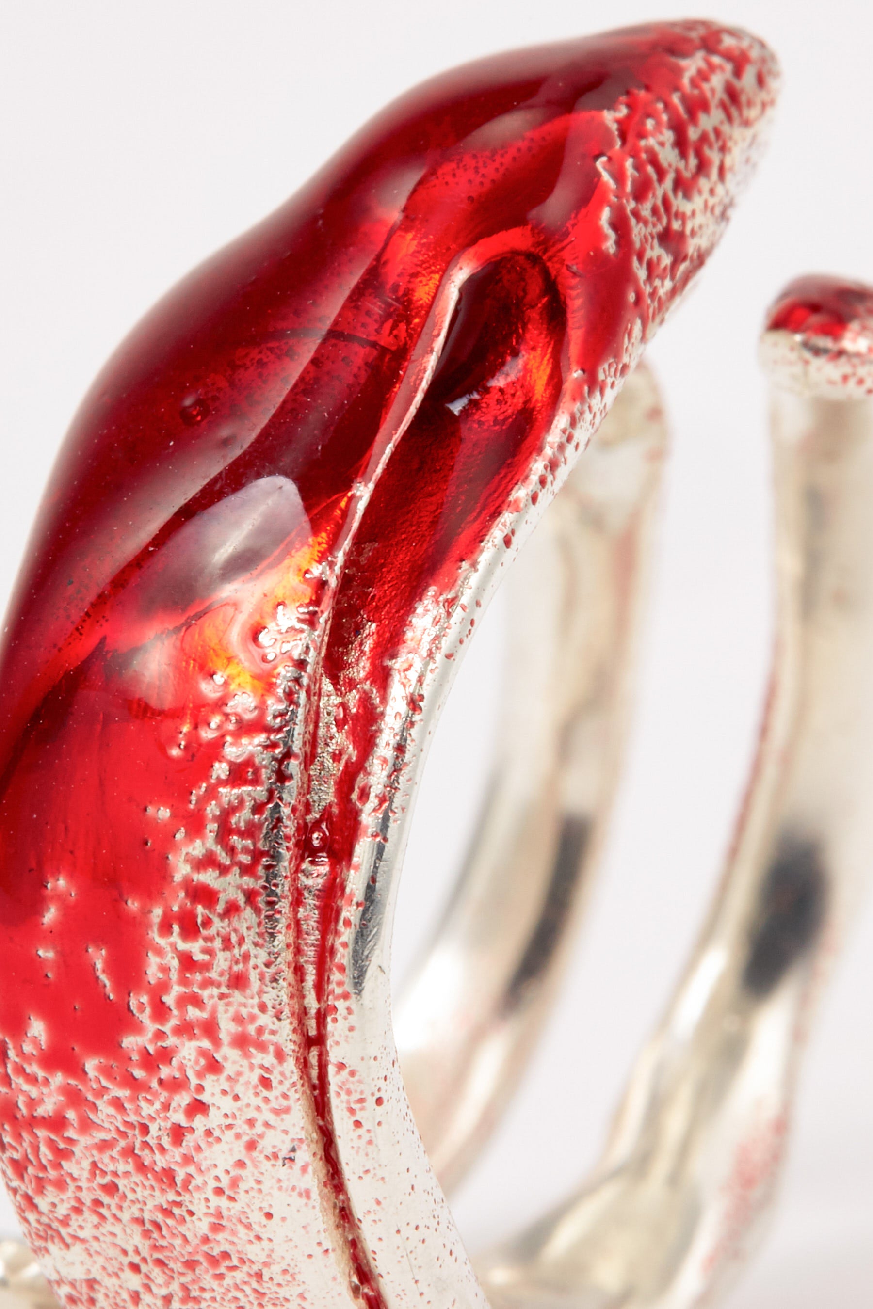 Red Enamel Spiral Silver Shirt Ring