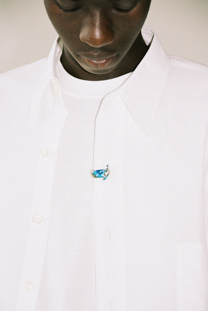 Blue Enamel Spiral Silver Shirt Ring 001