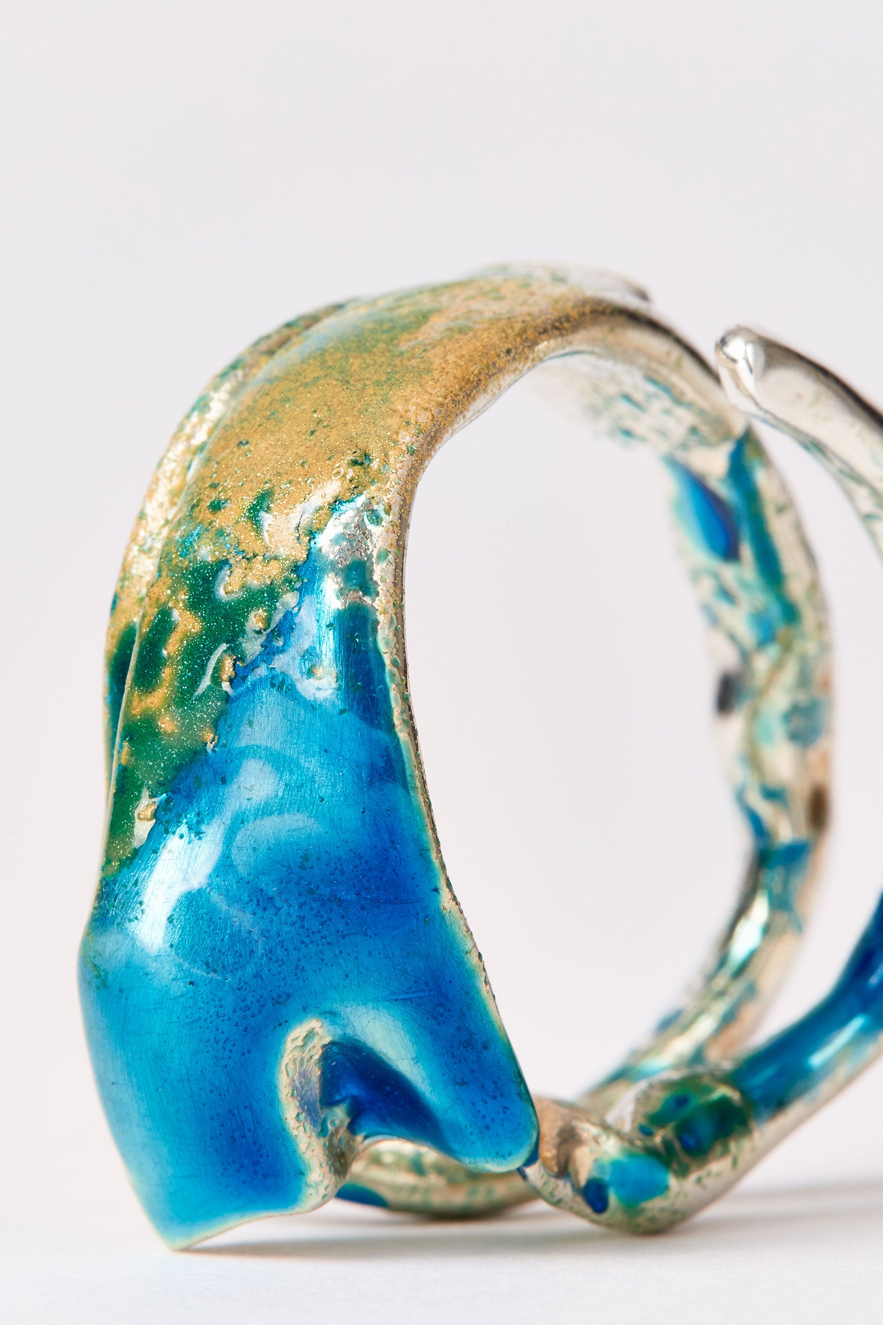Blue Enamel Spiral Silver Shirt Ring 001