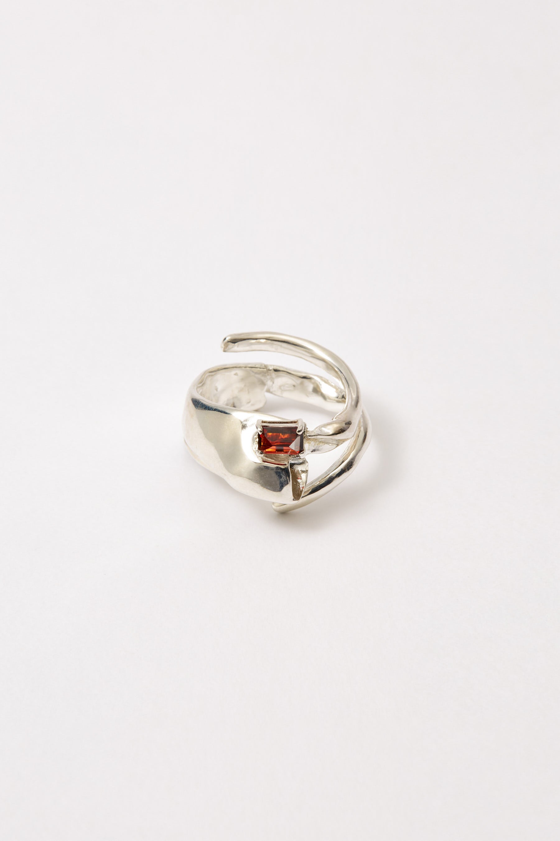 Spiral Silver Shirt Ring with Garnet