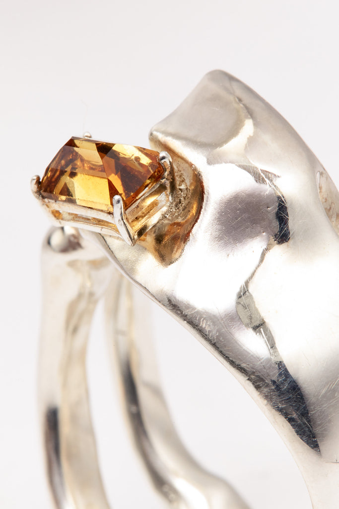 Spiral Silver Shirt Ring with Citrine