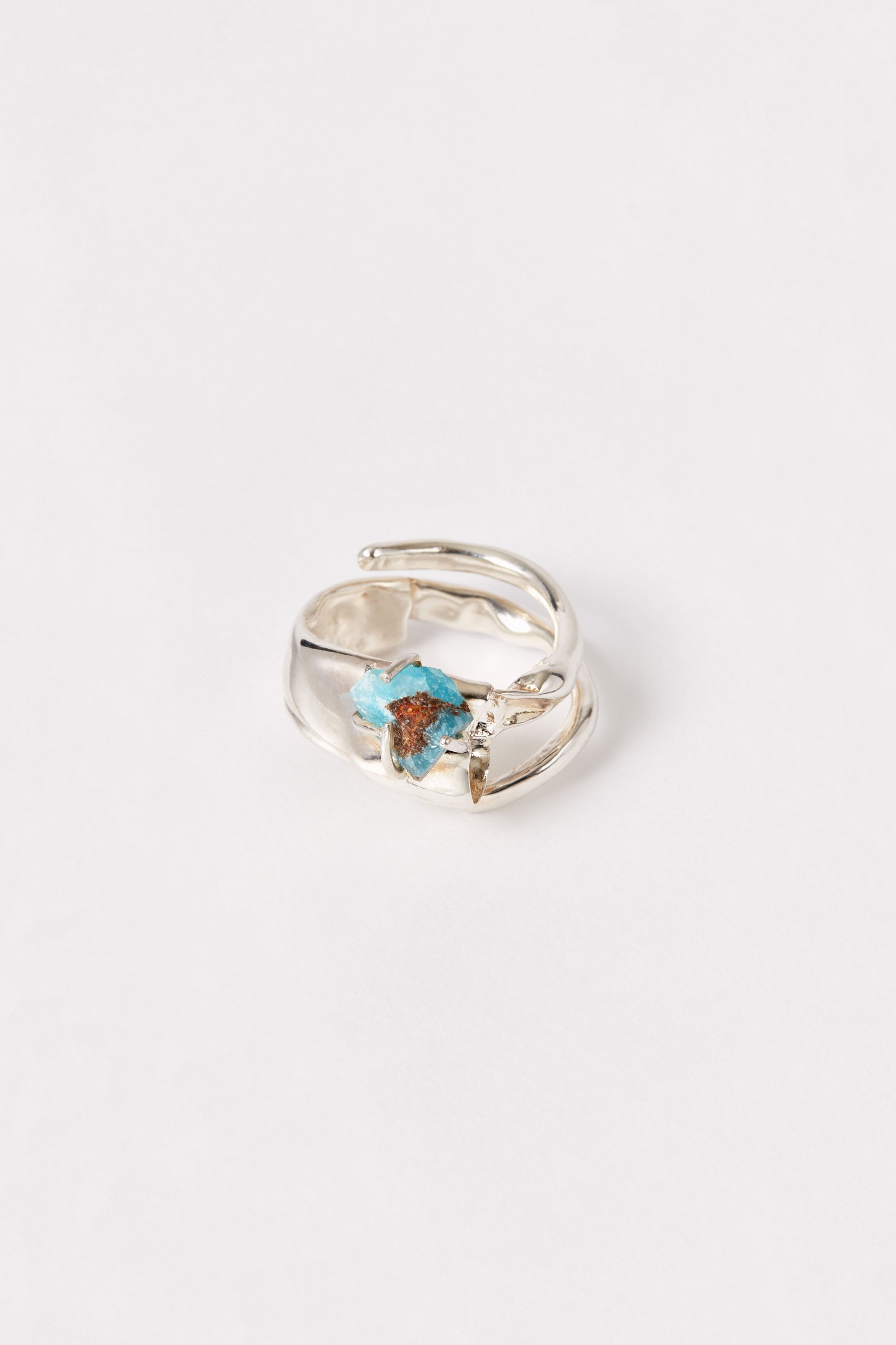 Spiral Silver Shirt Ring 001 with Blue Hemimorphite