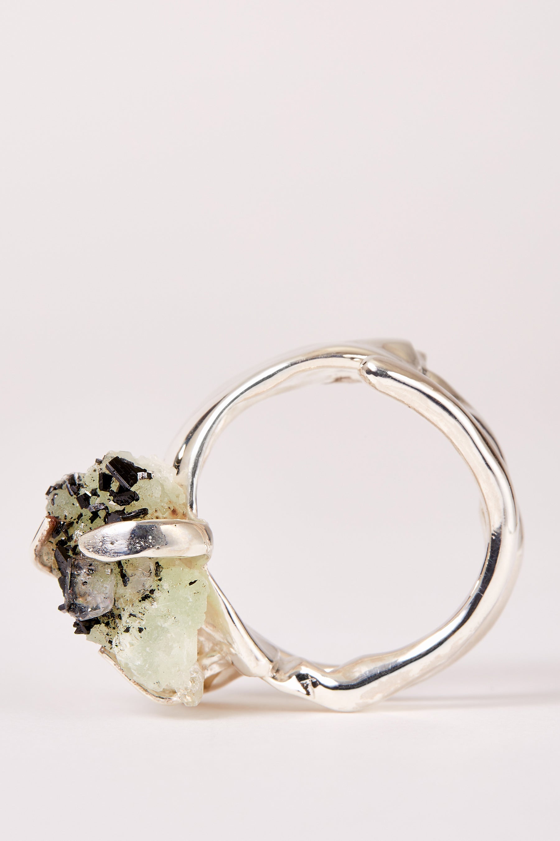 Spiral Silver Shirt Ring 001 with White Babingtonite